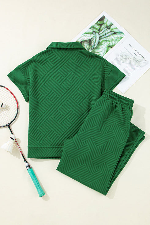 Solid Textured Loose Fit T Shirt Drawstring Pant Set