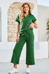 Solid Textured Loose Fit T Shirt Drawstring Pant Set