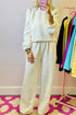 Solid Textured Puff Sleeve Wide Leg Pant Set