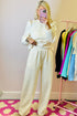 Solid Textured Puff Sleeve Wide Leg Pant Set