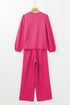 Solid Textured Puff Sleeve Wide Leg Pant Set