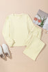 Solid Textured Puff Sleeve Wide Leg Pant Set