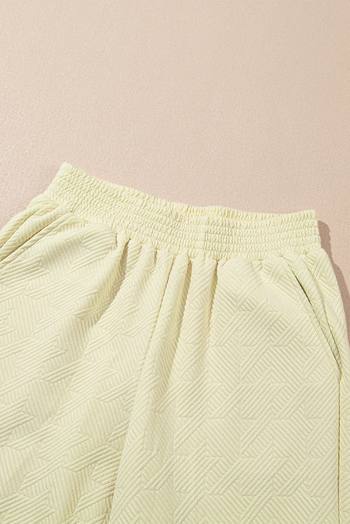 Solid Textured Puff Sleeve Wide Leg Pant Set