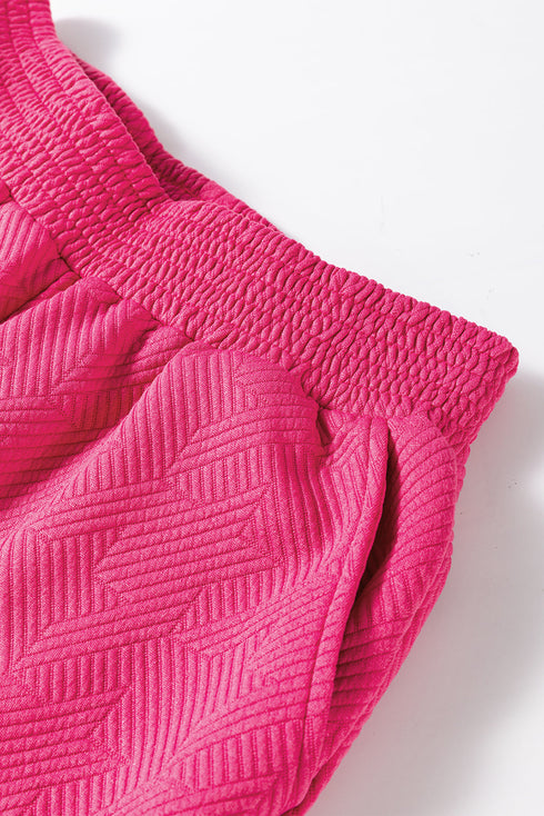 Solid Textured Puff Sleeve Wide Leg Pant Set