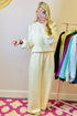 Solid Textured Puff Sleeve Wide Leg Pant Set