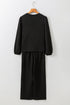 Solid Textured Puff Sleeve Wide Leg Pant Set