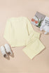 Solid Textured Puff Sleeve Wide Leg Pant Set