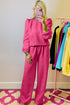 Solid Textured Puff Sleeve Wide Leg Pant Set
