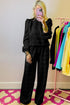 Solid Textured Puff Sleeve Wide Leg Pant Set