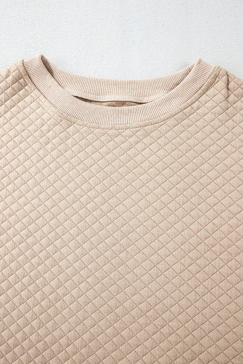 Solid Textured Quilted Long Sleeve Casual Short Set