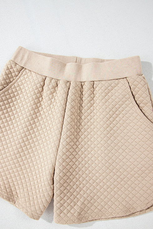 Solid Textured Quilted Long Sleeve Casual Short Set