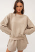 Solid Textured Quilted Long Sleeve Casual Short Set