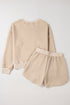 Solid Textured Quilted Long Sleeve Casual Short Set