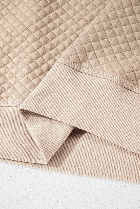 Solid Textured Quilted Long Sleeve Casual Short Set