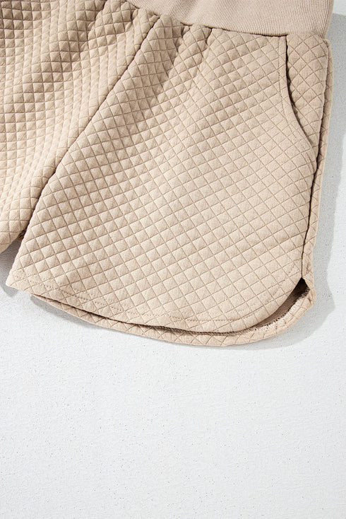 Solid Textured Quilted Long Sleeve Casual Short Set