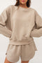 Solid Textured Quilted Long Sleeve Casual Short Set
