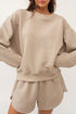 Solid Textured Quilted Long Sleeve Casual Short Set