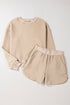 Solid Textured Quilted Long Sleeve Casual Short Set
