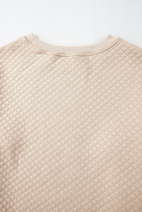 Solid Textured Quilted Long Sleeve Casual Short Set