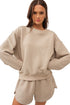 Solid Textured Quilted Long Sleeve Casual Short Set