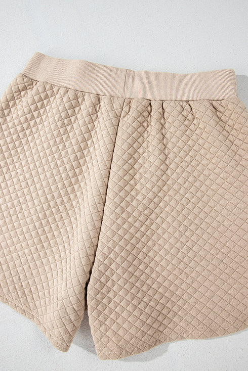 Solid Textured Quilted Long Sleeve Casual Short Set