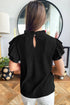 Solid Textured Ruffle Trim Short Sleeve Blouse