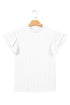 Solid Textured Ruffle Trim Short Sleeve Blouse