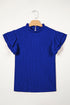 Solid Textured Ruffle Trim Short Sleeve Blouse