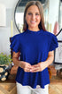 Solid Textured Ruffle Trim Short Sleeve Blouse
