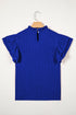 Solid Textured Ruffle Trim Short Sleeve Blouse