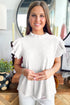 Solid Textured Ruffle Trim Short Sleeve Blouse