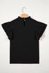 Solid Textured Ruffle Trim Short Sleeve Blouse