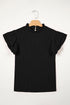 Solid Textured Ruffle Trim Short Sleeve Blouse