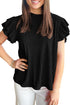 Solid Textured Ruffle Trim Short Sleeve Blouse