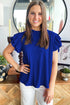 Solid Textured Ruffle Trim Short Sleeve Blouse