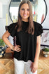 Solid Textured Ruffle Trim Short Sleeve Blouse