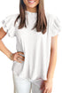 Solid Textured Ruffle Trim Short Sleeve Blouse