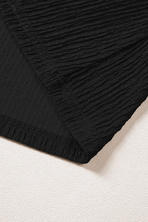 Solid Textured Ruffle Trim Short Sleeve Blouse