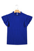 Solid Textured Ruffle Trim Short Sleeve Blouse
