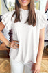 Solid Textured Ruffle Trim Short Sleeve Blouse