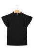 Solid Textured Ruffle Trim Short Sleeve Blouse
