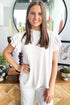 Solid Textured Ruffle Trim Short Sleeve Blouse