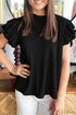 Solid Textured Ruffle Trim Short Sleeve Blouse
