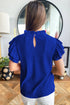 Solid Textured Ruffle Trim Short Sleeve Blouse