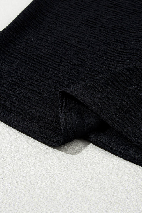 Solid Textured Ruffled Short Sleeve Blouse