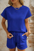 Solid Textured Short Sleeve Active Two Piece Short Set