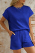 Solid Textured Short Sleeve Active Two Piece Short Set