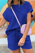 Solid Textured Short Sleeve Active Two Piece Short Set