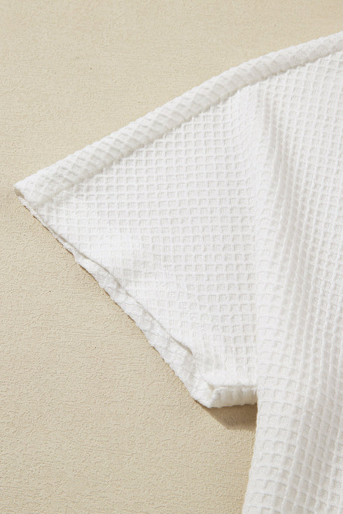 Solid Textured Waffle Knit Drawstring Casual Short Set