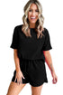 Solid Textured Waffle Knit Drawstring Casual Short Set